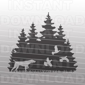 Auerhahn Jagd Wald Szene mit Vogel Hund zeigt SVG-Datei, Grouse Hunter SVG-Vector Art kommerziellen & persönlichen Gebrauch- Cricut,Silhouette,Cameo