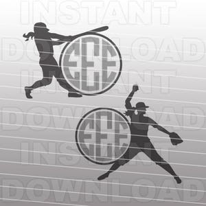 Softball SVG File - Softball Monogram SVG File - Vector art -Commercial & Personal Use- svg file for Cricut,svg file for Silhouette,Vinyl