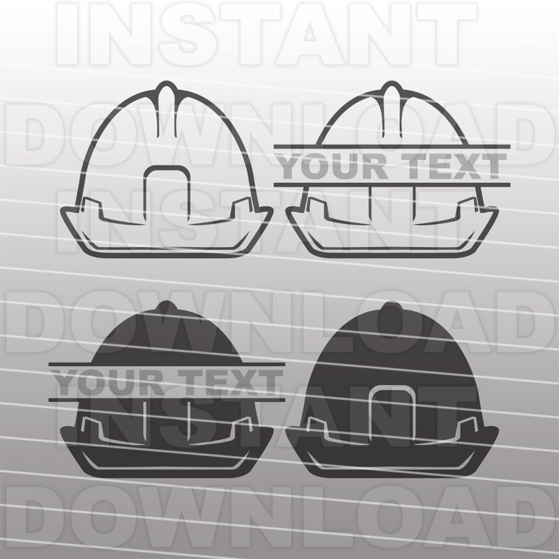 May include: Two black and white images of a hard hat with the text "YOUR TEXT" in a banner across the middle of the hat.