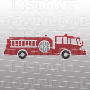 Fire Truck Department Monogram SVG File Cutting Template-Vector Clip art Commercial & Personal Use-Download-Cricut,Cameo,Explore,SCAL,Decal