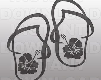 Flip Flops SVG File,Hibiscus SVG File-Cutting Template-Vector Clip Art Commercial & Personal Use for Cricut,Cameo,Sizzix,Vinyl,Silhouette