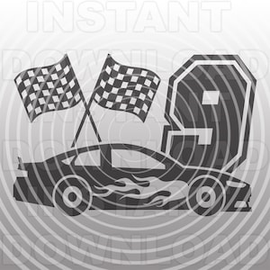 Race auto verjaardag SVG-bestand, negende verjaardag SVG, jongens 9e verjaardag SVG-commercieel en persoonlijk gebruik-Cricut, silhouet, cameo, opstrijkbare vinyl, htv