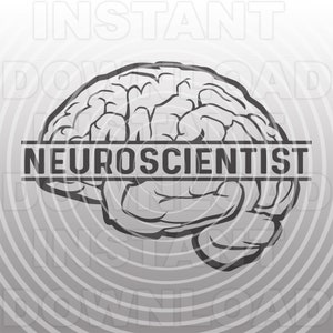 Puede incluir: Una ilustración en blanco y negro de un cerebro con la palabra "NEUROSCIENTIST" en el medio.