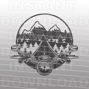 Open Road Highway Motorcycle Handlebars Mountain Scene SVG File -Vector Clipart Commercial & Personal Use- Cricut,Cameo,Silhouette,Vinyl svg