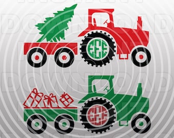 Noël SVG, tracteur agricole monogramme SVG fichier coupe modèle-Vector Clip Art pour usage Commercial et personnel-Télécharger-Cricut, Cameo, Explorer