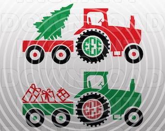 Christmas SVG,Farm Tractor Monogram SVG File Cutting Template-Vector Clip Art for Commercial and Personal Use-Download-Cricut,Cameo,Explore