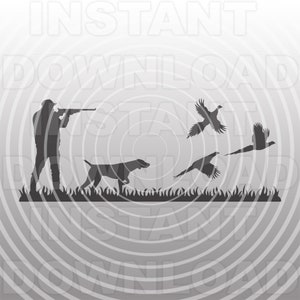 Chasseur de faisan avec oiseau chien pointant le fichier SVG, faisan volant SVG - Art vectoriel Commercial et usage personnel - Cricut, Silhouette, camée, vinyle découpé
