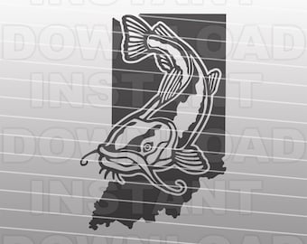 Catfish SVG File,Indiana Catfish Fishing SVG File,Indiana SVG -Vector Format Commercial & Personal Use- Cricut,Silhouette Cameo,Vinyl Decal