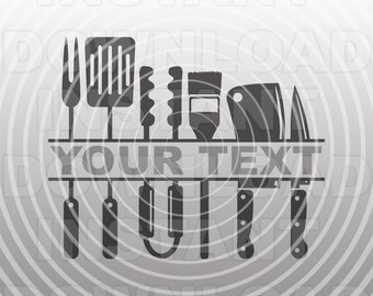 BBQ Utensils Split Monogram SVG File,Barbecue svg,Grilling svg,Kitchen Monogram SVG -Commercial & Personal Use- Cricut,Silhouette,Cameo
