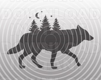 Wolf SVG File,Wolf Silhouette SVG,Pine Forest svg,Woodland Animal svg,Wildlife svg,Commercial-Personal Use,Cricut,Silhouette Cameo,Glowforge