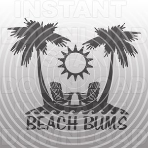 Fichier SVG Beach Bums, Adirondack Beach Chairs Palm Trees SVG, Sunset Beach Scene SVG -Vector Art Commercial & Personal Use-Cricut,Silhouette