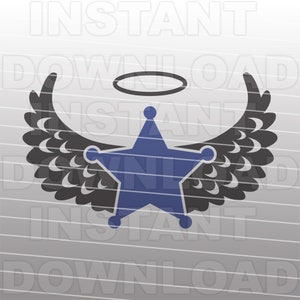 Fichier SVG insigne de shérif, mémorial adjoint du shérif avec Halo et ailes d'ange SVG - Utilisation commerciale et personnelle - Cricut, Silhouette Cameo, décalque de vinyle