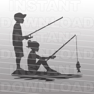 Niño y niña pescando archivo SVG, hijo e hija pescando SVG, nietos pescando svg -Uso comercial/personal- Cricut,Cameo,Silueta