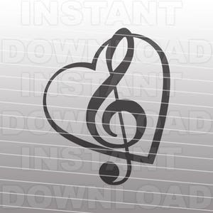 Muziek SVG-bestand, Solsleutel hart SVG, muzieknoot SVG-vector illustraties voor commercieel en persoonlijk gebruik-Cricut, cameo, silhouet, vinyl gesneden bestand