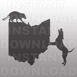 Arquivo SVG de caça ao coon de Ohio, Raccoon SVG - arte vetorial para uso comercial e pessoal - arquivo svg para Cricut, Silhouette Cameo, design de vinil, htv