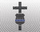 Police Badge Memorial Cross SVG File,Thin Blue Line SVG -Commercial & Personal Use- Vector,Cricut,Silhouette,Cameo,vinyl decal,Vinyl cut