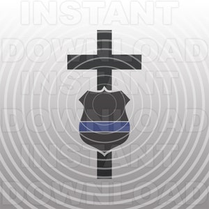 Police Badge Memorial Cross SVG File,Thin Blue Line SVG -Commercial & Personal Use- Vector,Cricut,Silhouette,Cameo,vinyl decal,Vinyl cut