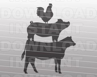 Stacked Farm Animals SVG File,Cow SVG,Pig svg,Chicken svg, svg -Vector Art for Commercial & Personal Use- Silhouette,Cricut,Cameo,Vinyl