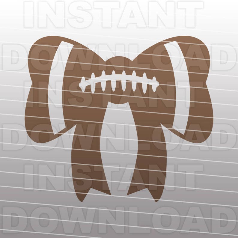 May include: A brown football-shaped bow with white stripes and laces. This vector graphic is ideal for sports-themed crafts, decorations, or digital designs. The image has a simple, clean design.