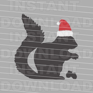 Écureuil portant bonnet de Noel SVG, SVG écureuil de Noël - Art vectoriel Commercial et usage personnel - Cricut, Silhouette, camée, vinyle, fer à repasser sur vinyle