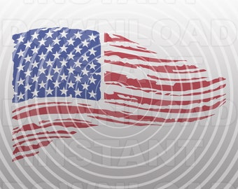 En lambeaux Distressed Patriotic American USA Flag SVG File -Vector Art Commercial/Personal Use-Cricut,Cameo,Silhouette,Vinyl Cut,Vinyl Decal
