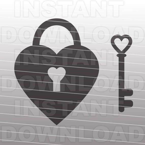 Download Heart Shaped Lock Key SVG File Vector Clip Art for | Etsy