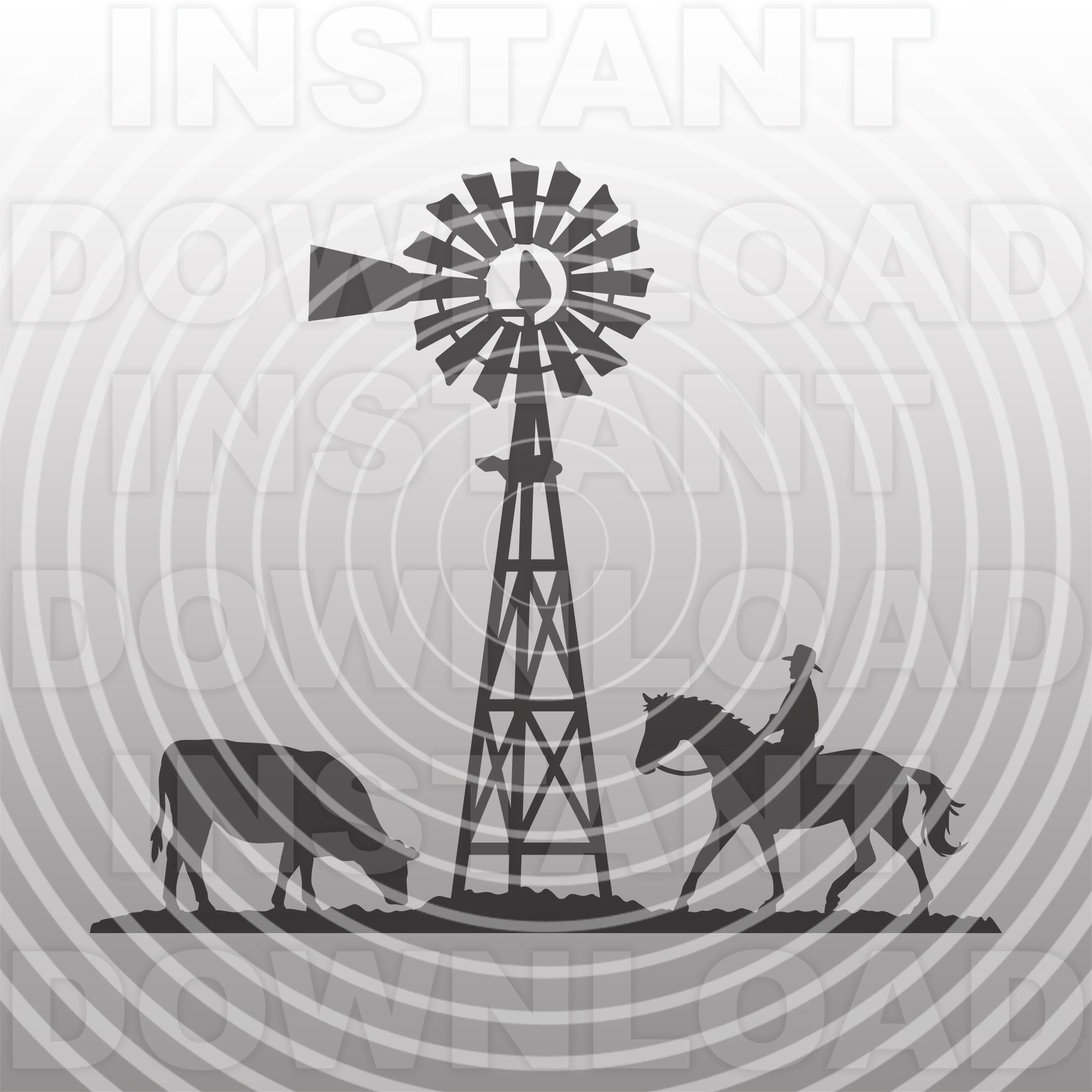 Cattle Ranching Scene with Farm Windmill SVG FileRancher SVG | Etsy
