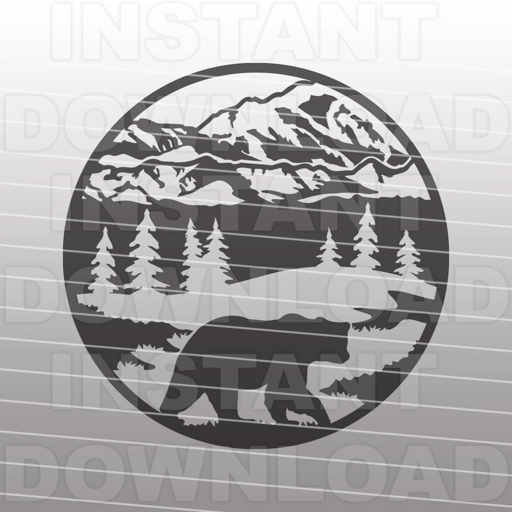Download Rustic Bear Mountain Scene SVG File Cutting Template ...