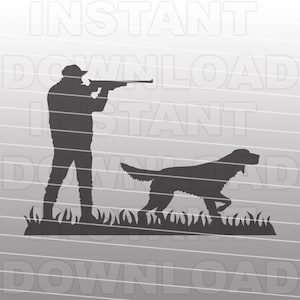 Jäger mit English Setter Pointing SVG-Datei, Vogel Hund SVG, Vektor Clipart, kommerzieller & persönlicher Gebrauch, Cricut, Silhouette Cameo, Vinyl Aufkleber