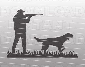 Hunter with English Setter Pointing SVG File,Bird Dog SVG,Vector Clipart,Commercial & Personal Use,Cricut,Silhouette Cameo,Vinyl Decal