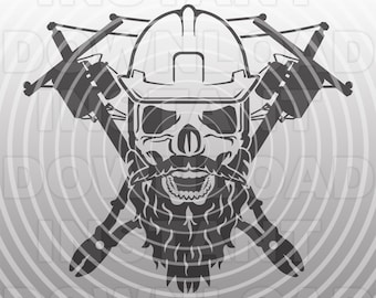 Bearded Electrical Lineman Skull SVG File,Electrician SVG,Lineman SVG -Vector Art Commercial/Personal Use- Cricut,Silhouette,Cameo,Vinyl Cut