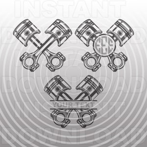 Puede incluir: Diseño gráfico en blanco y negro de dos bielas cruzadas con el texto "YOUR TEXT" en una pancarta debajo. El diseño está sobre un fondo gris con círculos concéntricos.