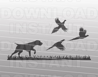 German Wirehaired Pointer Hunting Dog with Pheasants SVG File,Bird Dog svg,Vector Format,Commercial & Personal Use,Cricut,Silhouette Cameo