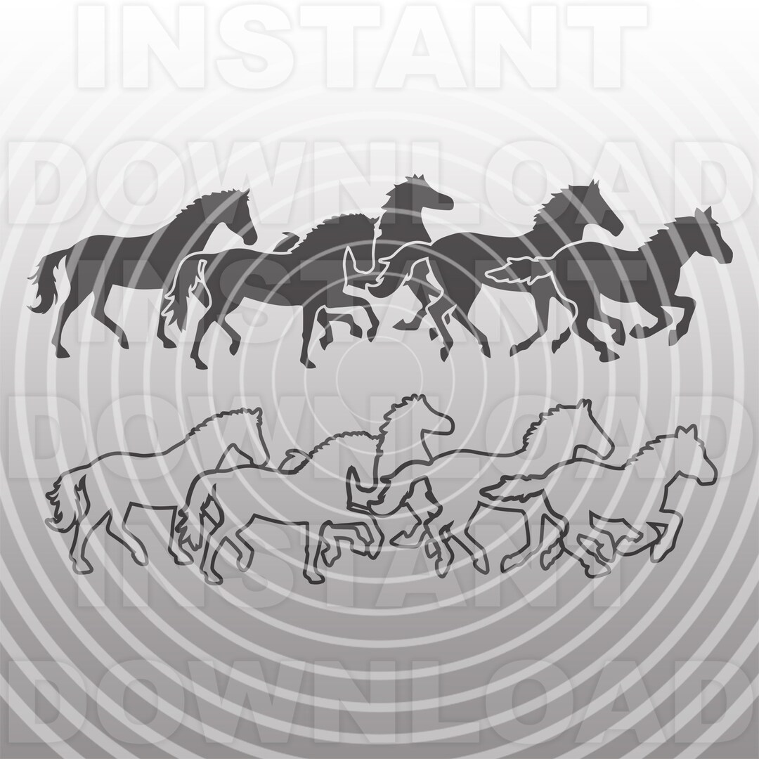 Wild Horses Galloping SVG File,mustangs Running SVG for Commercial
