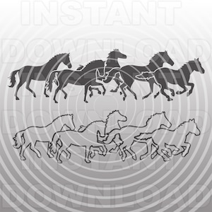 Wilde Pferde galoppieren SVG-Datei, mustangs laufen SVG - für kommerziellen und persönlichen Gebrauch - Vektorgrafik für Cricut, Silhouette, Cameo, Vinylschnitt