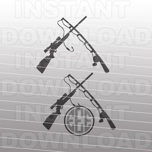 Archivo SVG de caña de pescar, Rifle de caza SVG, Caza Pesca SVG -Arte vectorial para uso comercial y personal- Silueta,Cricut,Cameo,Cortador de vinilo