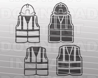 反射ベスト付き建設用ヘルメット SVG ファイル、建設作業員 svg - ベクター アート 商用および個人使用 - Cricut、シルエット カメオ、