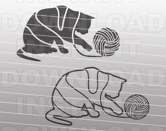 Kat spelen met bal van garen SVG-bestand, kitten spelen met garen SVG-vector kunst commercieel en persoonlijk gebruik-Cricut, silhouet cameo, vinyl knippen