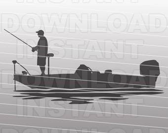Bass Boat SVG File - Bass Fishing SVG File - Fisherman SVG File - Vector Clip Art - Commercial & Personal Use-Cricut, Silhouette Cameo