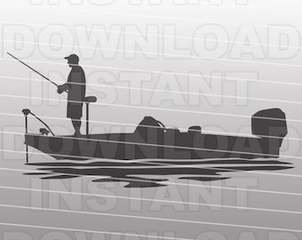 Bass Boat SVG File - Bass Fishing SVG File - Fisherman SVG File - Vector Clip Art - Commercial & Personal Use-Cricut,Silhouette Cameo