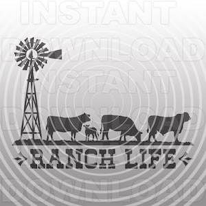 Ranch Life Brangus Show Cattle Scene with Windmill SVG File -Vector Clipart Commercial & Personal Use- Cricut,Silhouette Cameo,vinyl decal
