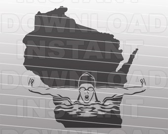 Swimming SVG File,Female Swimmer SVG,Wisconsin svg,Swim Meet svg,Vector Art,Commercial & Personal Use,Cricut,Silhouette Cameo,Vinyl Decal