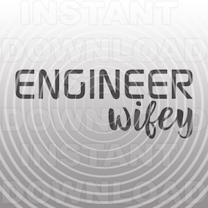 May include: Black and white text graphic that reads "Engineer wifey" with a gray background.