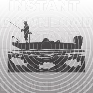 Bass Boat SVG File,Bass Fisherman SVG File,Bass Fishing Scene SVG -Vector Clip Art Commercial & Personal Use- Cricut,Silhouette,Cameo,Vinyl