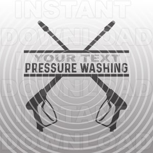 May include: Black and white illustration of two pressure washer wands crossed over each other. The text "YOUR TEXT PRESSURE WASHING" is displayed in a banner below the wands.