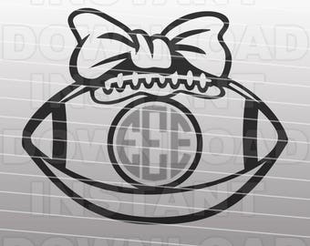 Football Monogram with Bow SVG File,Football SVG File-Vector Clip Art for Commercial & Personal Use-for Cricut,Cameo,Silhouette,Decal,Vinyl