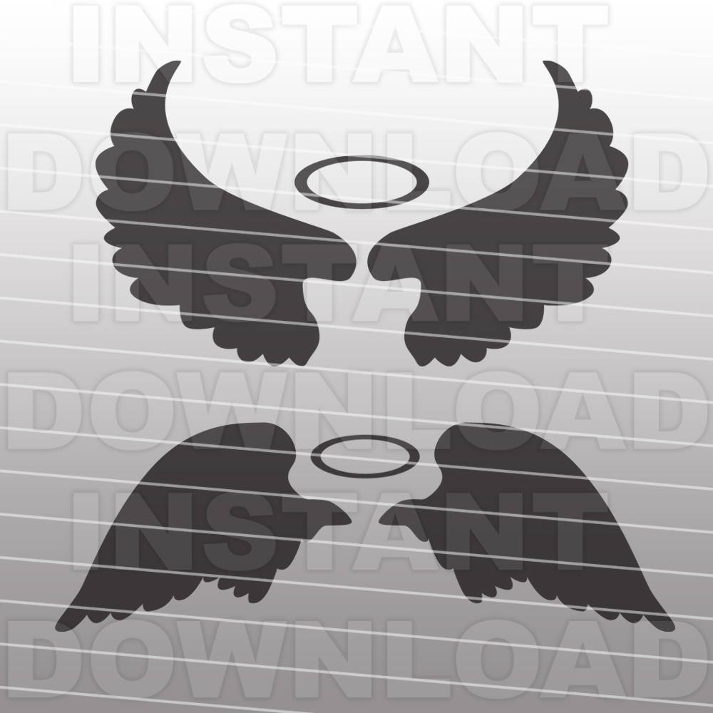 Download Angel Wings with Halo SVG File Cutting Template Silhouette ...