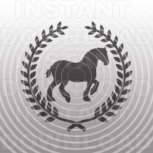 Cavallo Clydesdale con file SVG di corona d'alloro, cavallo da tiro SVG - arte vettoriale commerciale e uso personale - Silhouette, Cricut, Cameo, SVG per vinile
