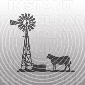 Scène de ferme avec Show Heifer et Windmill SVG File, Farming SVG -Vector Art Commercial & Personal Use-Cricut,Silhouette,Cameo,vinyl Decal