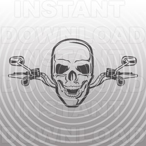 May include: A black and white illustration of a skull with a toothy grin, wearing a motorcycle helmet with handlebars and mirrors. The skull is centered on a gray background with concentric circles.